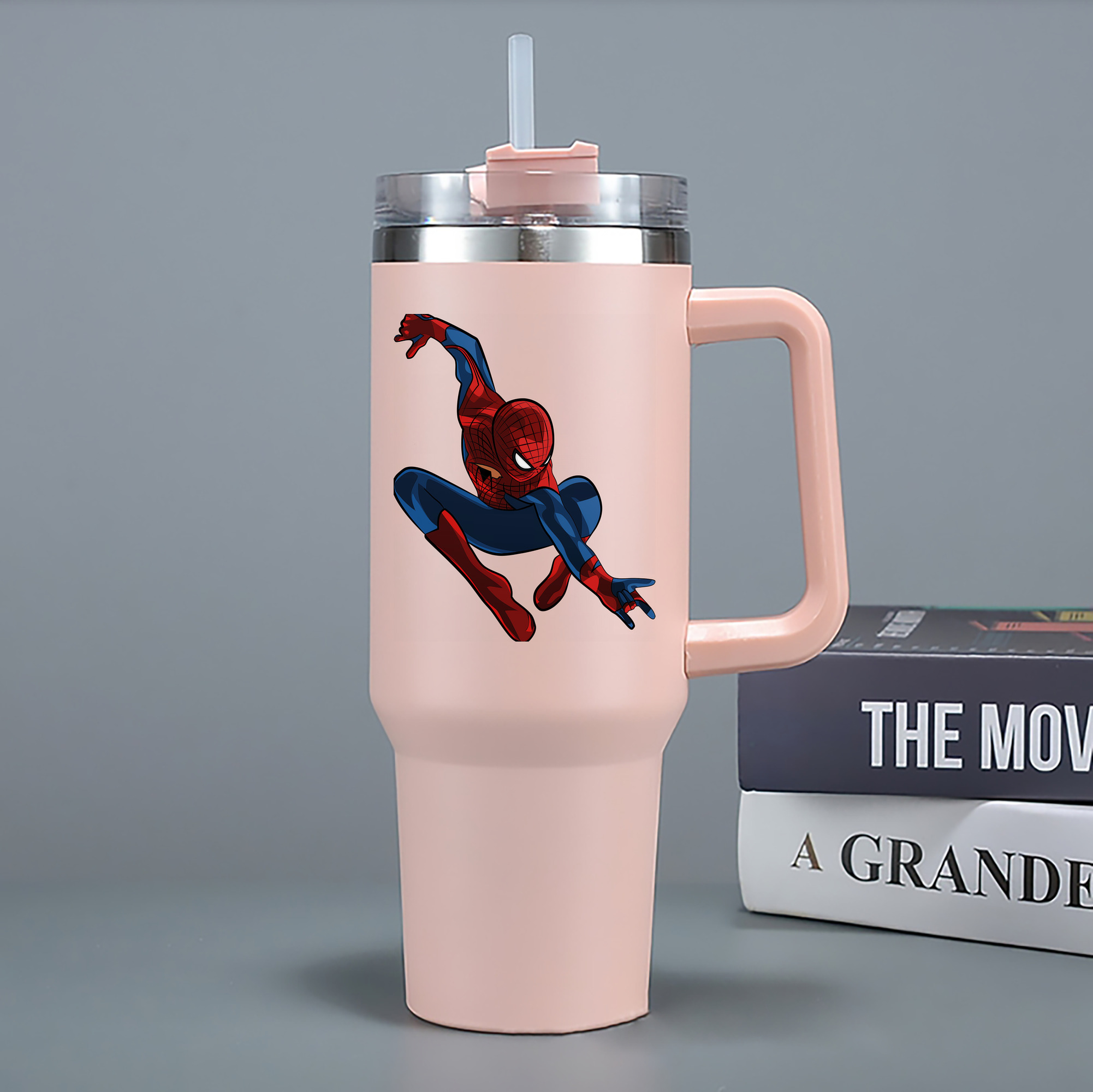 （画像用） Spider Man スパイダーマン 1200mL車用タンブラー - クリスタルステッカー（プラスチックストロー付き）